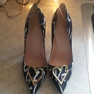 Kate Spade Black and Silver Heart Stiletto Heels Sz 9.5